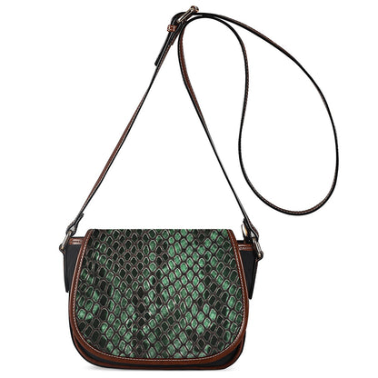 Green Snakeskin Print Saddle Bag