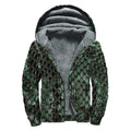 Green Snakeskin Print Sherpa Lined Zip Up Hoodie
