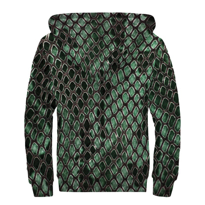 Green Snakeskin Print Sherpa Lined Zip Up Hoodie