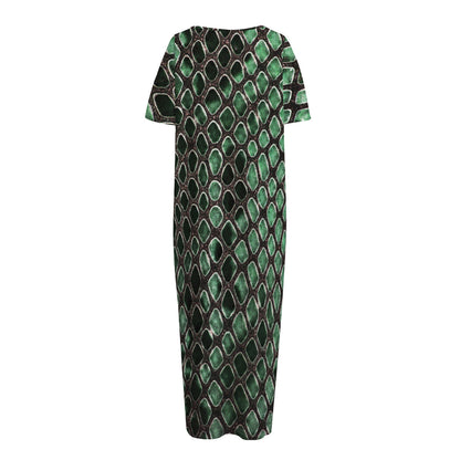 Green Snakeskin Print Short Sleeve Long Nightdress