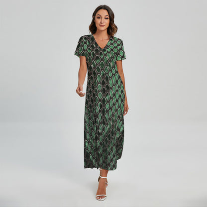 Green Snakeskin Print Short Sleeve Maxi Dress