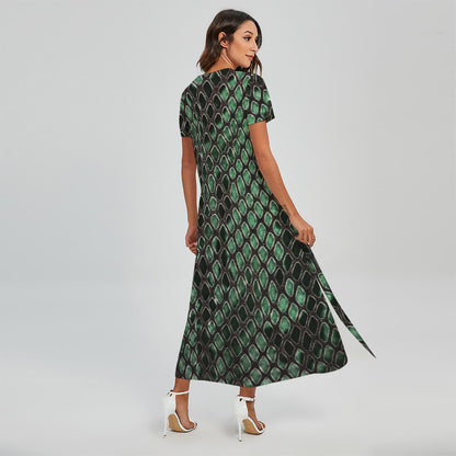 Green Snakeskin Print Short Sleeve Maxi Dress