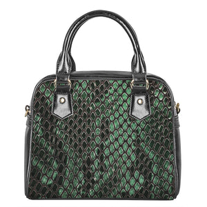 Green Snakeskin Print Shoulder Handbag