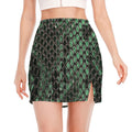 Green Snakeskin Print Side Slit Mini Skirt