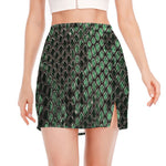 Green Snakeskin Print Side Slit Mini Skirt