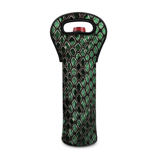 Green Snakeskin Print Single Neoprene Wine Tote
