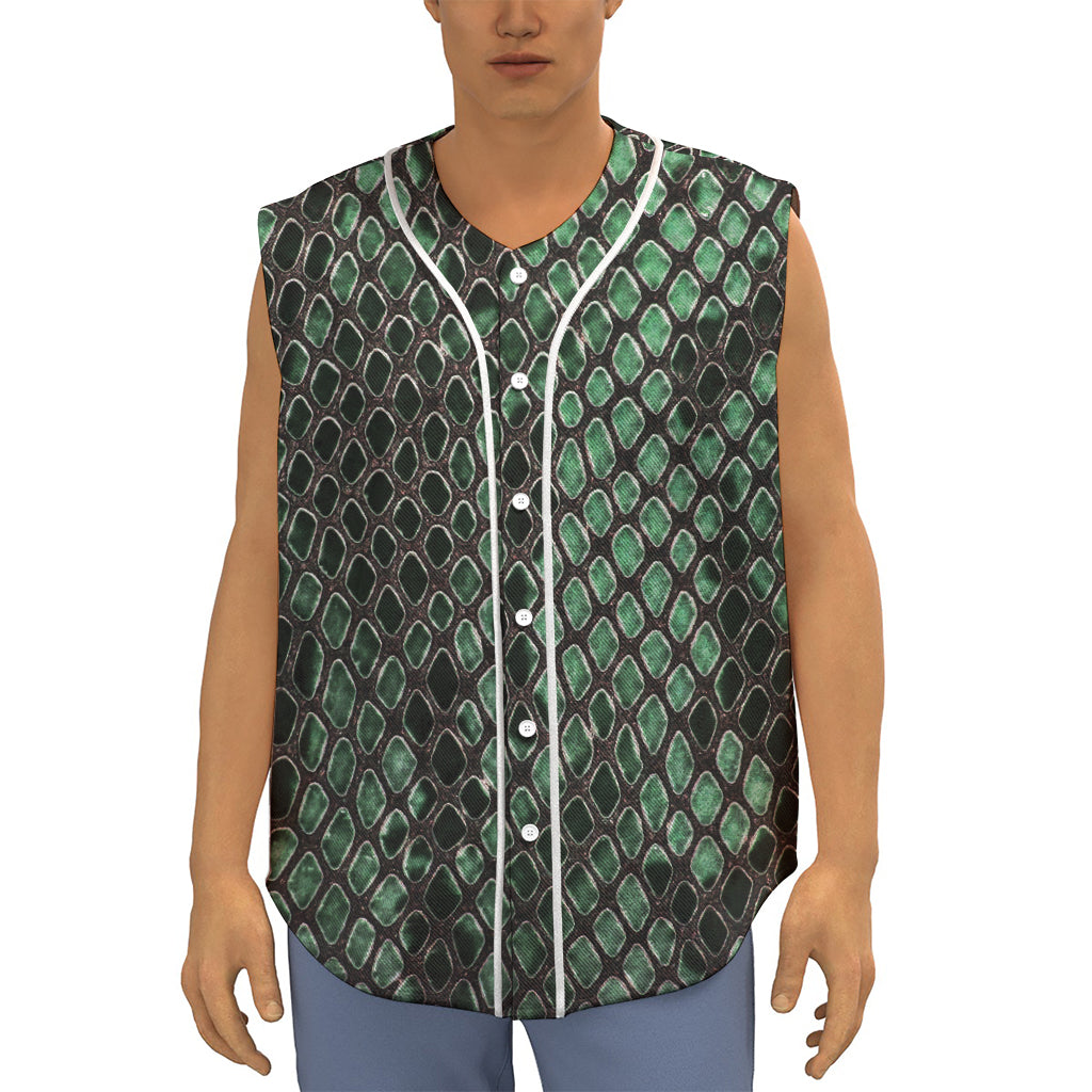 Green Snakeskin Print Sleeveless Baseball Jersey
