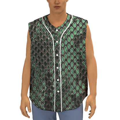 Green Snakeskin Print Sleeveless Baseball Jersey