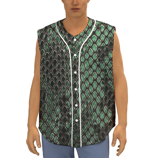 Green Snakeskin Print Sleeveless Baseball Jersey