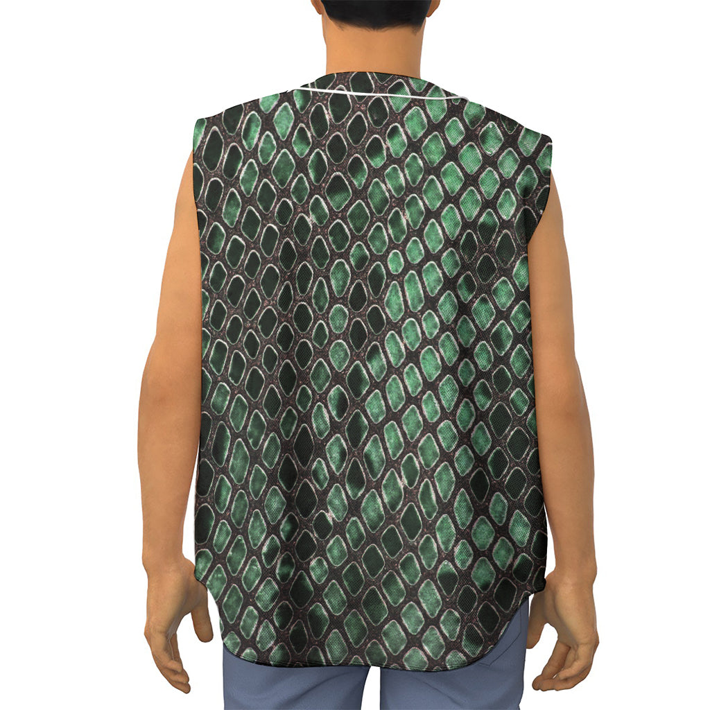 Green Snakeskin Print Sleeveless Baseball Jersey
