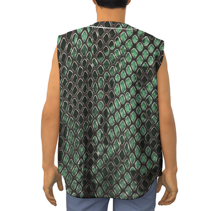 Green Snakeskin Print Sleeveless Baseball Jersey