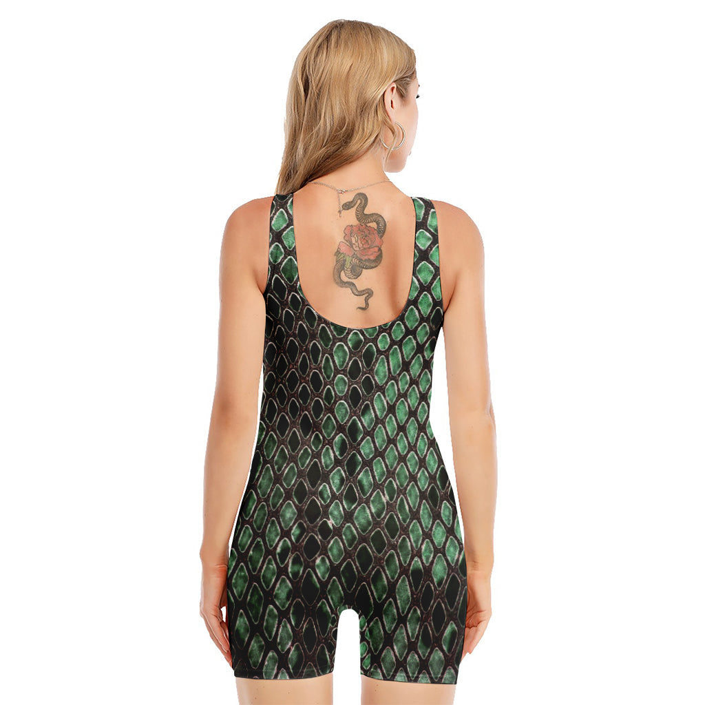 Green Snakeskin Print Sleeveless One Piece Swimsuit