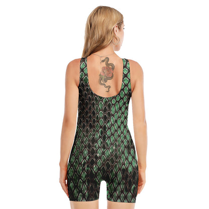 Green Snakeskin Print Sleeveless One Piece Swimsuit
