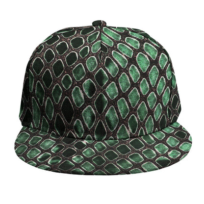 Green Snakeskin Print Snapback Cap
