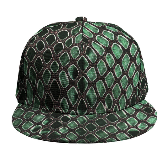 Green Snakeskin Print Snapback Cap