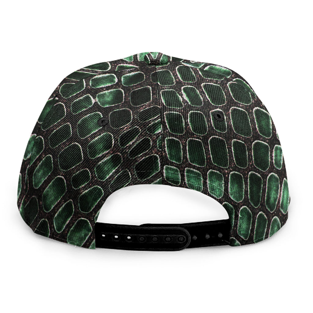 Green Snakeskin Print Snapback Cap