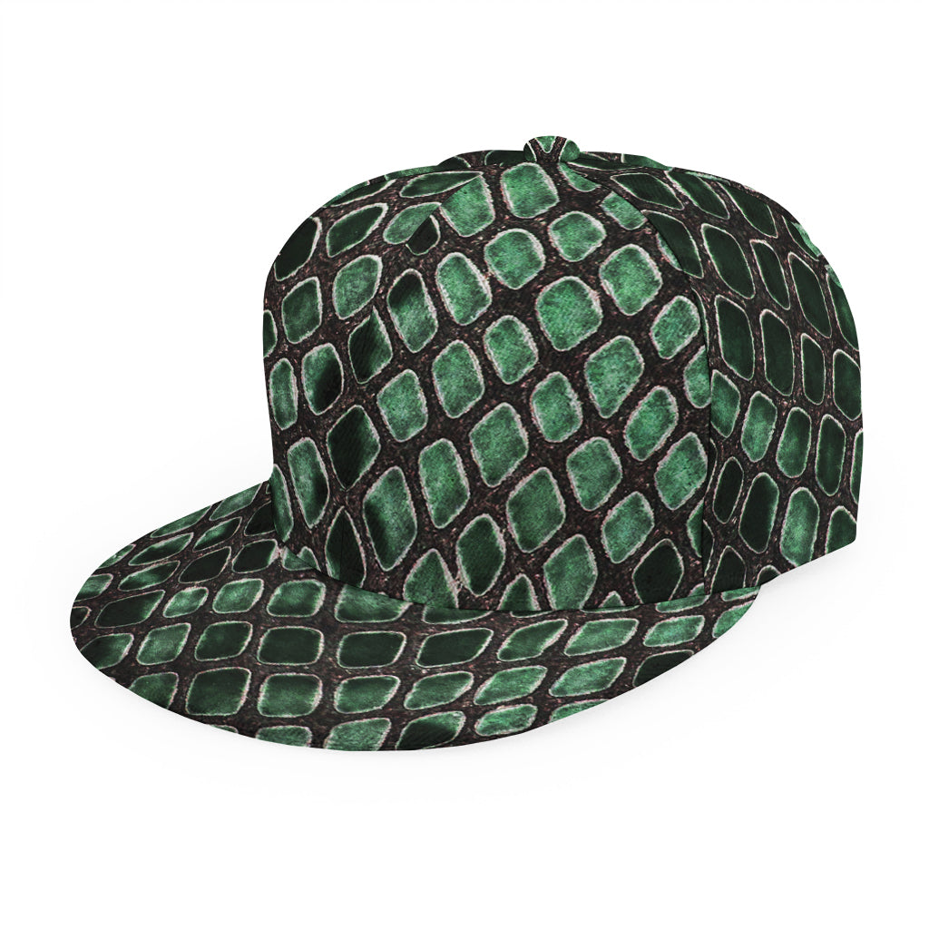 Green Snakeskin Print Snapback Cap
