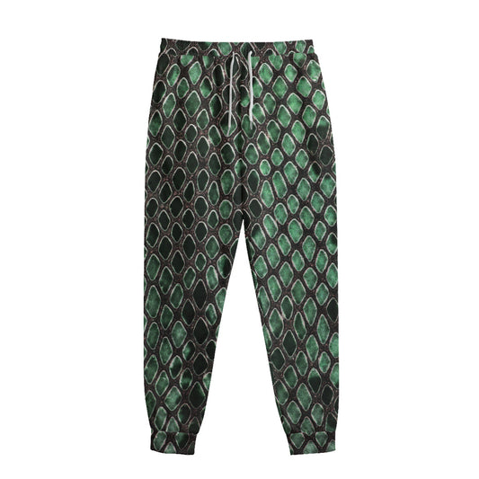 Green Snakeskin Print Sweatpants