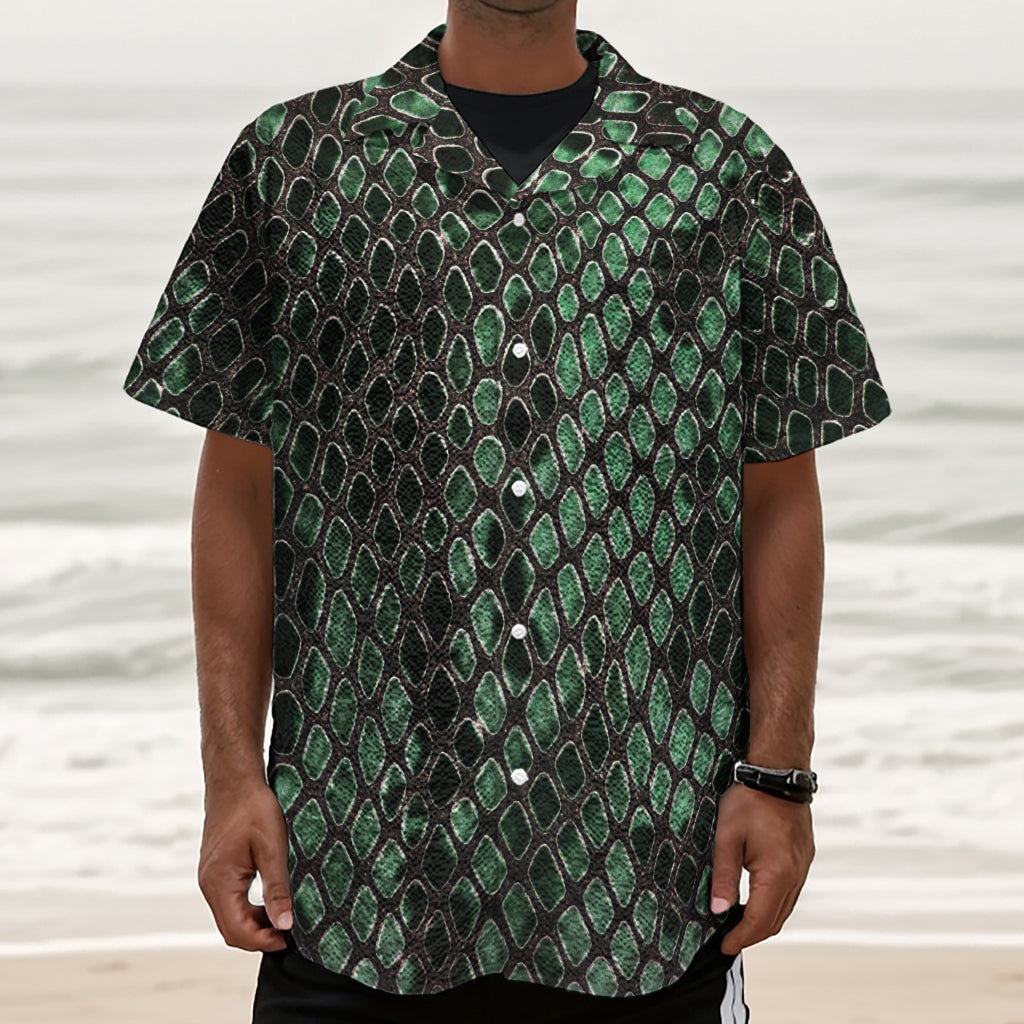 Green Snakeskin Print Textured Short Sleeve Shirt