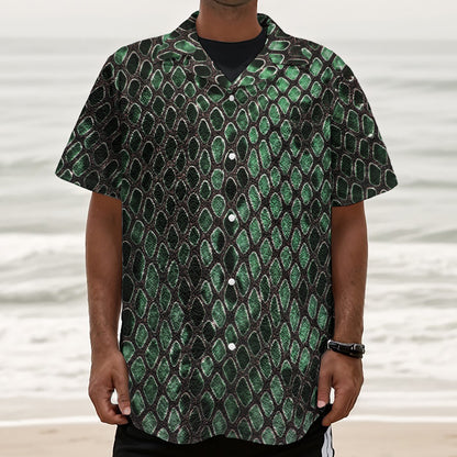 Green Snakeskin Print Textured Short Sleeve Shirt