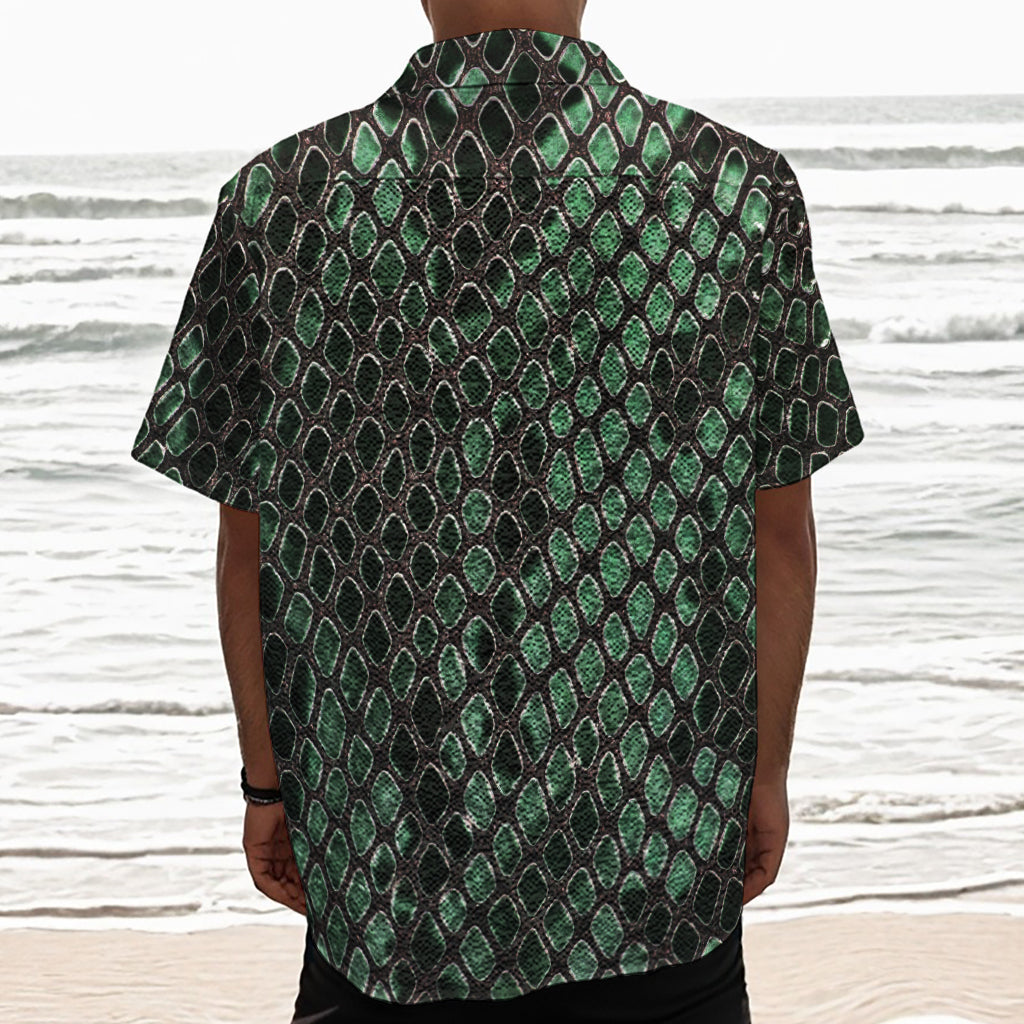 Green Snakeskin Print Textured Short Sleeve Shirt