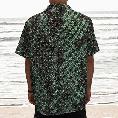 Green Snakeskin Print Textured Short Sleeve Shirt