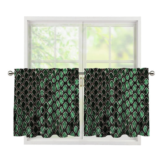 Green Snakeskin Print Tier Curtains