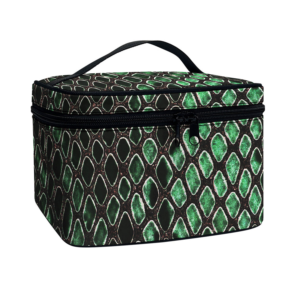 Green Snakeskin Print Travel Makeup Bag