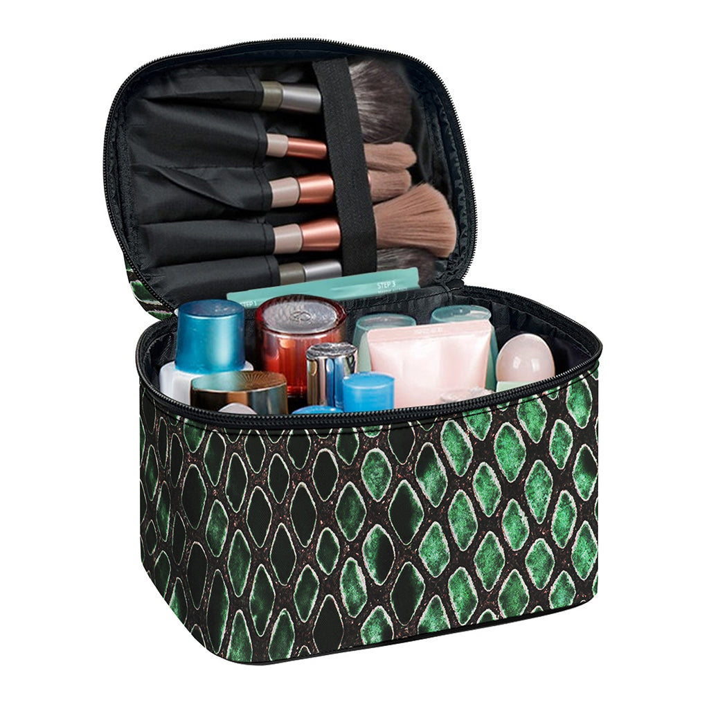 Green Snakeskin Print Travel Makeup Bag
