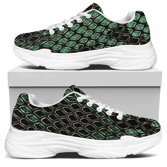 Green Snakeskin Print White Chunky Shoes