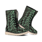 Green Snakeskin Print Winter Boots