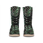 Green Snakeskin Print Winter Boots