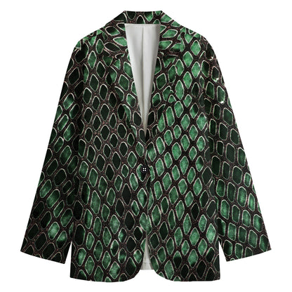 Green Snakeskin Print Women's Blazer