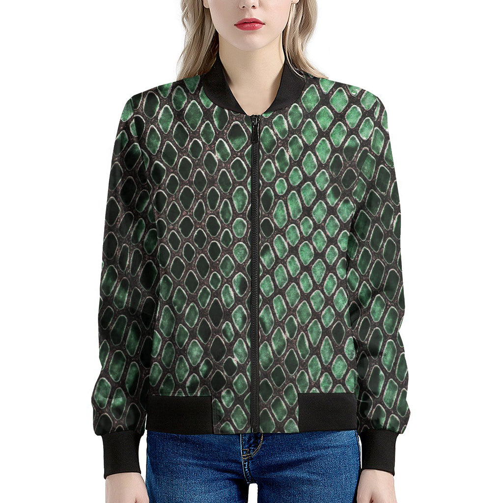 Green Snakeskin Print Women's Bomber Jacket