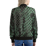 Green Snakeskin Print Women's Bomber Jacket