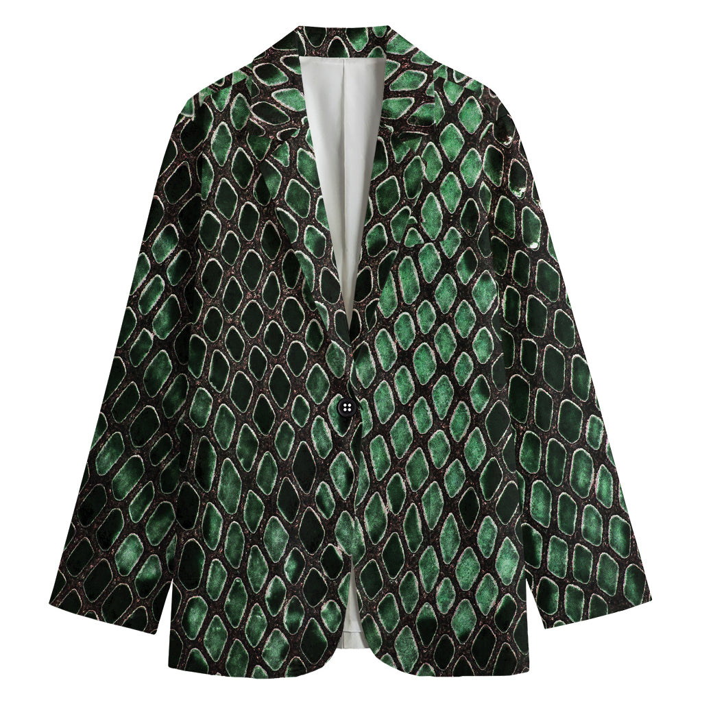 Green Snakeskin Print Women's Cotton Blazer