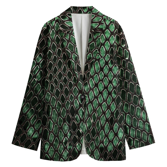 Green Snakeskin Print Women's Cotton Blazer