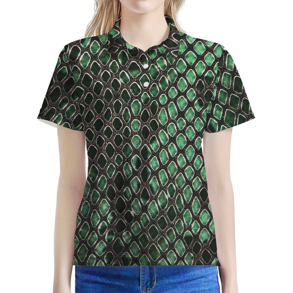Green Snakeskin Print Women's Polo Shirt