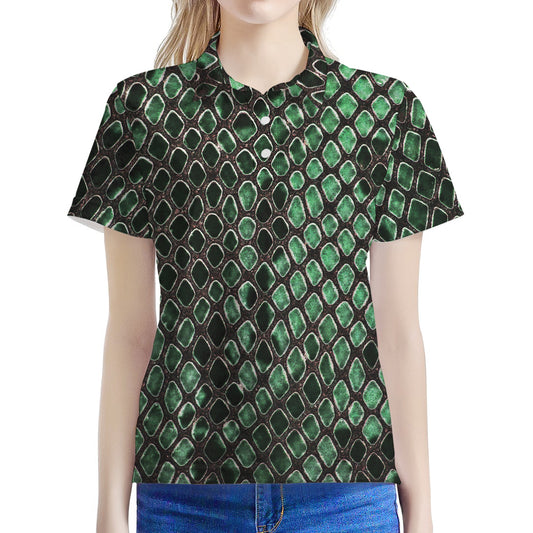 Green Snakeskin Print Women's Polo Shirt