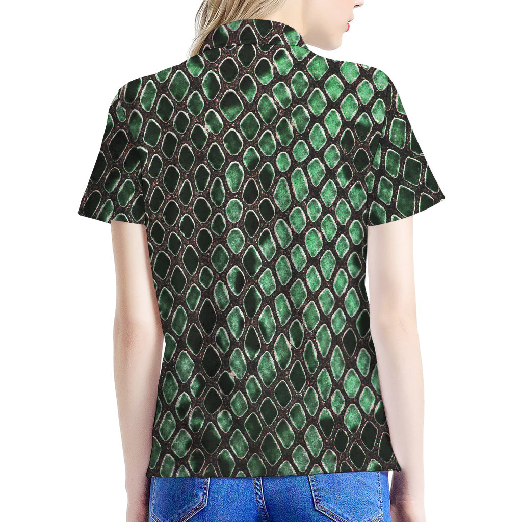 Green Snakeskin Print Women's Polo Shirt