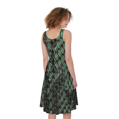Green Snakeskin Print Women's Sleeveless Dress