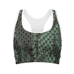 Green Snakeskin Print Women's Sports Bra