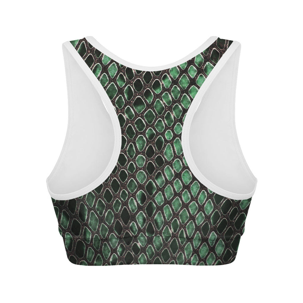 Green Snakeskin Print Women's Sports Bra
