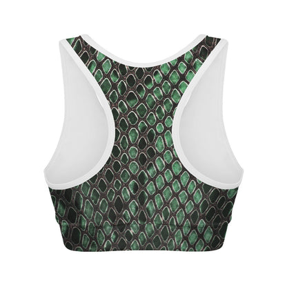 Green Snakeskin Print Women's Sports Bra