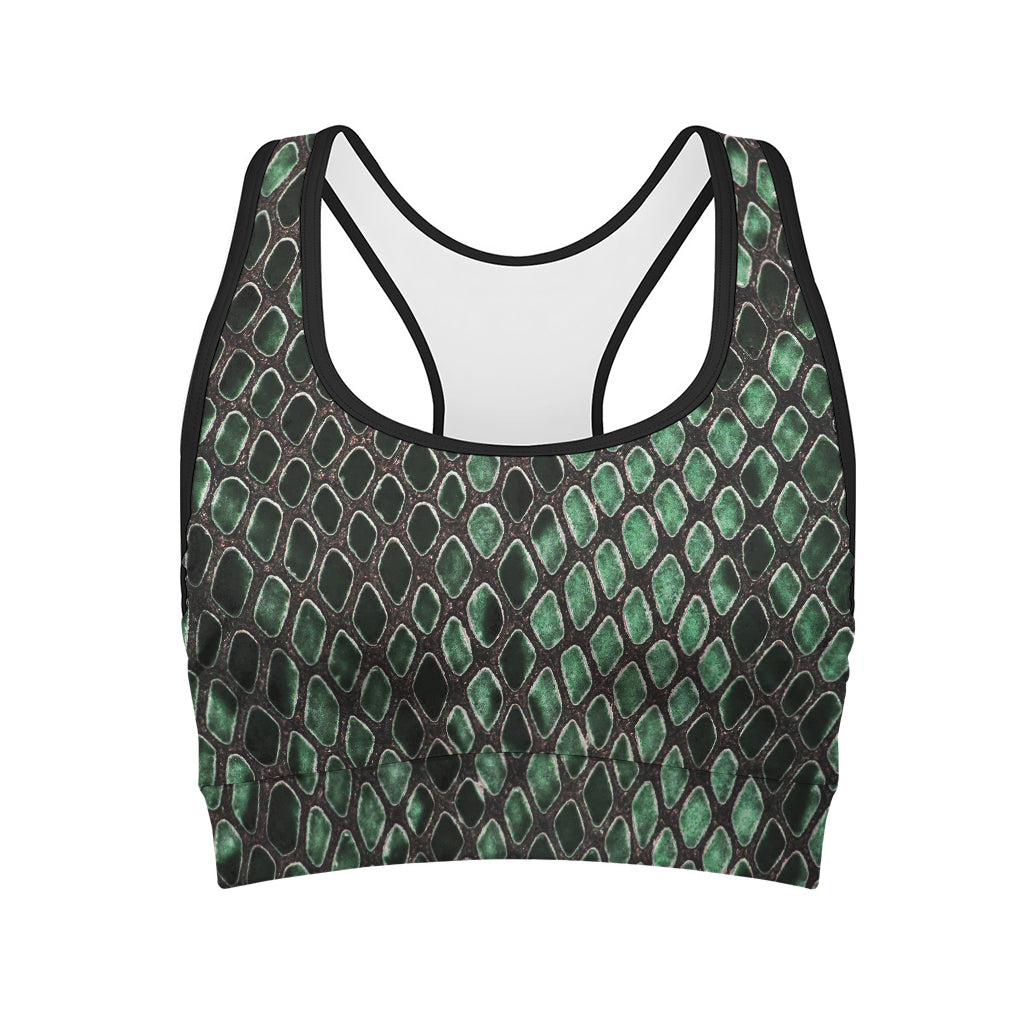 Green Snakeskin Print Women's Sports Bra