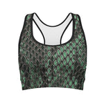 Green Snakeskin Print Women's Sports Bra