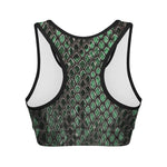 Green Snakeskin Print Women's Sports Bra