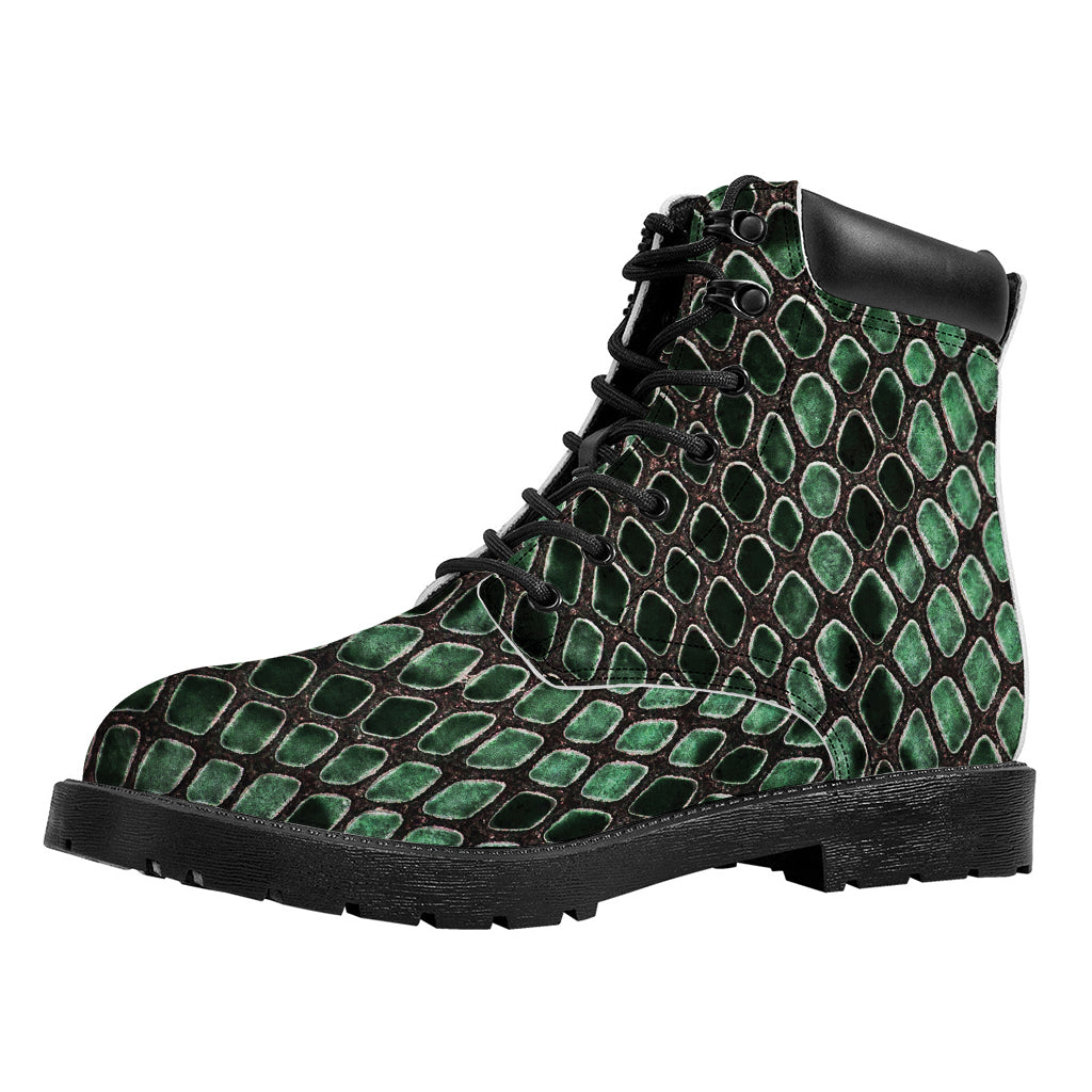 Green Snakeskin Print Work Boots