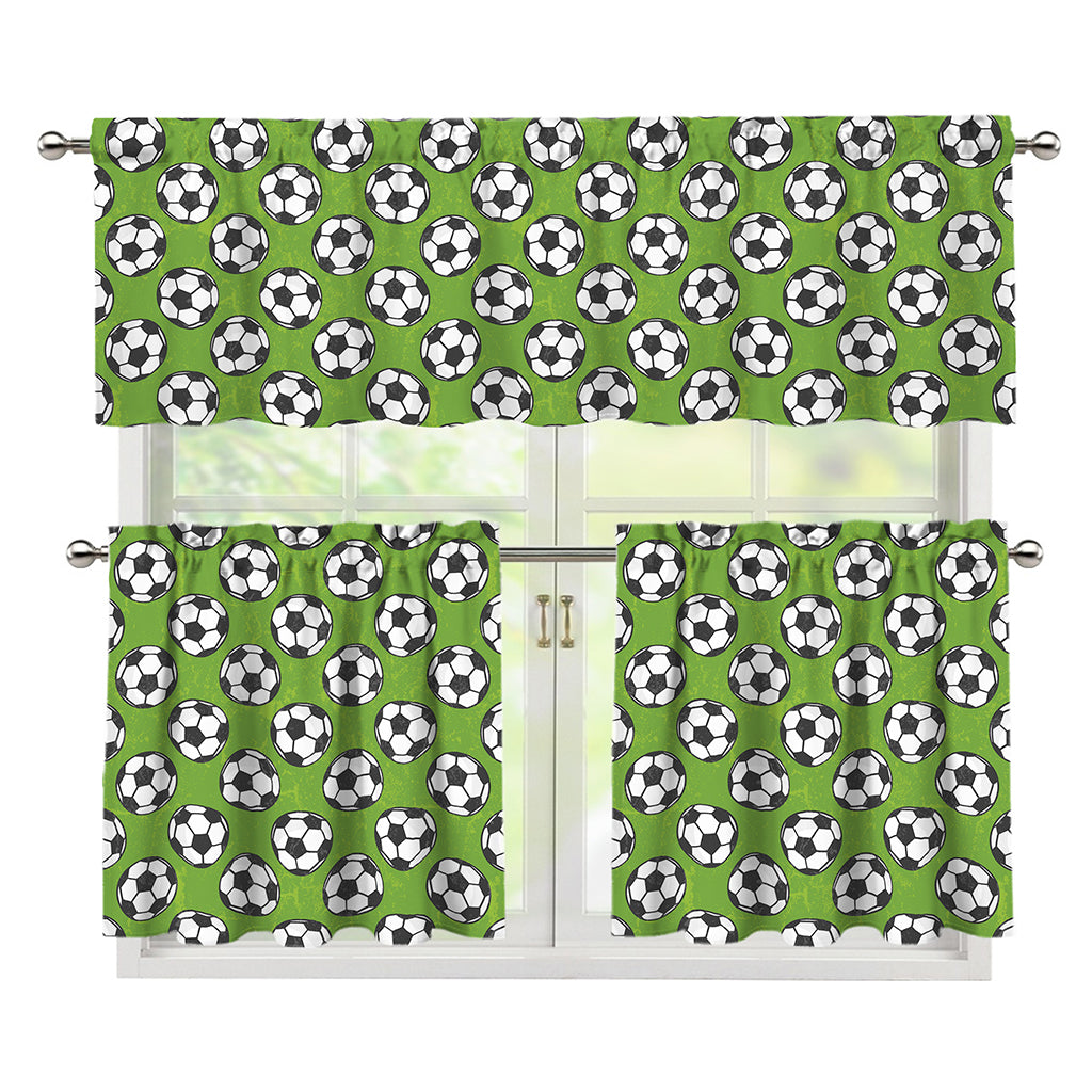 Green Soccer Ball Pattern Print 3 Piece Kitchen Curtains