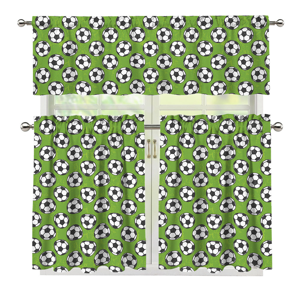 Green Soccer Ball Pattern Print 3 Piece Kitchen Curtains